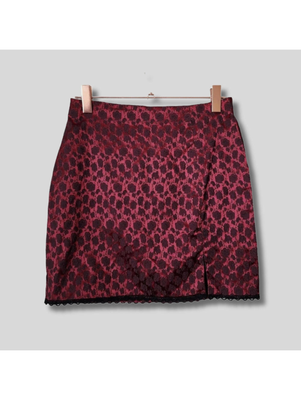 Columns Red Black Floral Jacquard Mini Skirt Lace Trim Coquette Y2K Womens 9